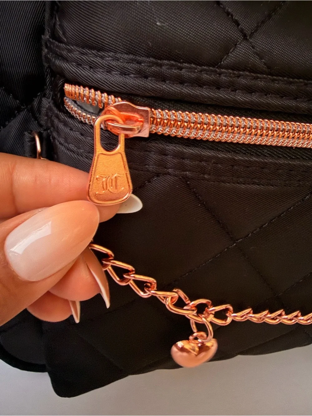 Juicy Couture brown chocolate Backpack with Pink Logo Lining and Rose Gold Trim